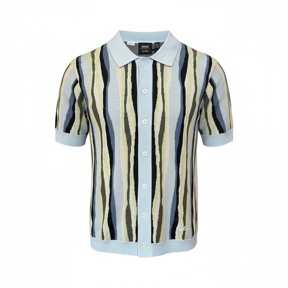 Wesc Tops - WESC Collar Polo Button Front Blue/Green Ripple Sky Pattern Men's M Women L NWT
